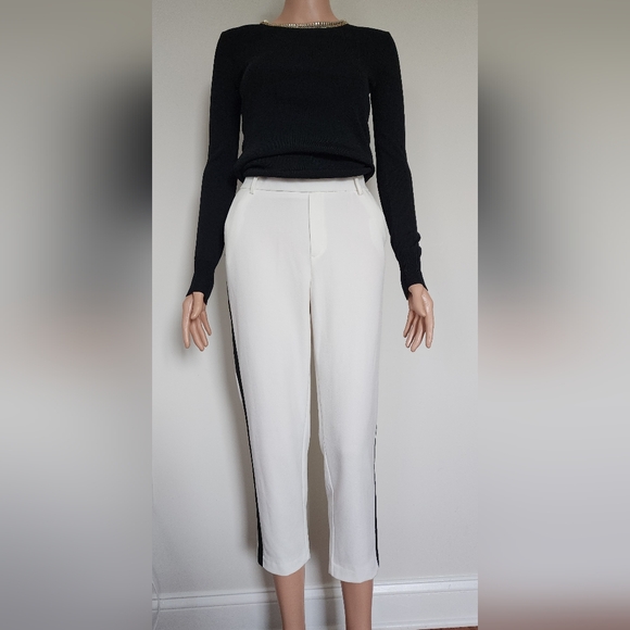 ZARA WHITE BLACK STRIPE CROPPED CAREER DRESS PANTS SLACKS CAPRI TUXEDO SMALL - Picture 1 of 6